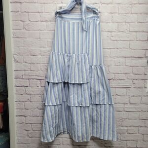 Champagne‎ & Strawberry Anthropologie Tiered Maxi Skirt Size L Tall Boho Cottage